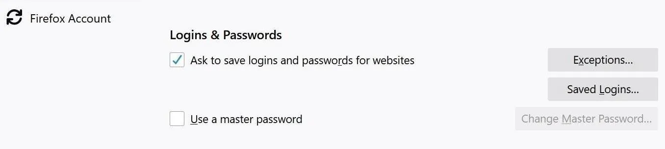 Firefox Account Login Interface with password management options.