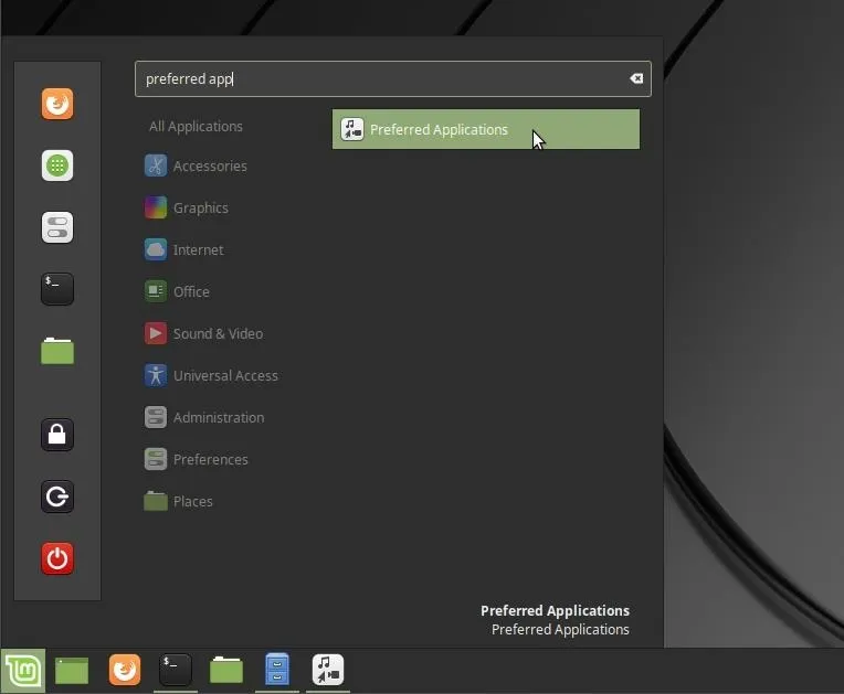 Search menu in a Linux operating system.