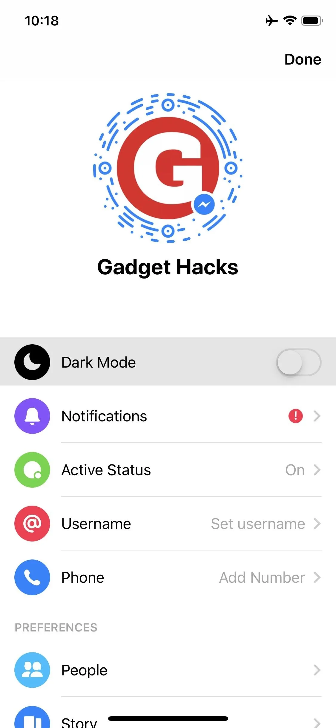 Gadget Hacks app interface showing settings and user options.