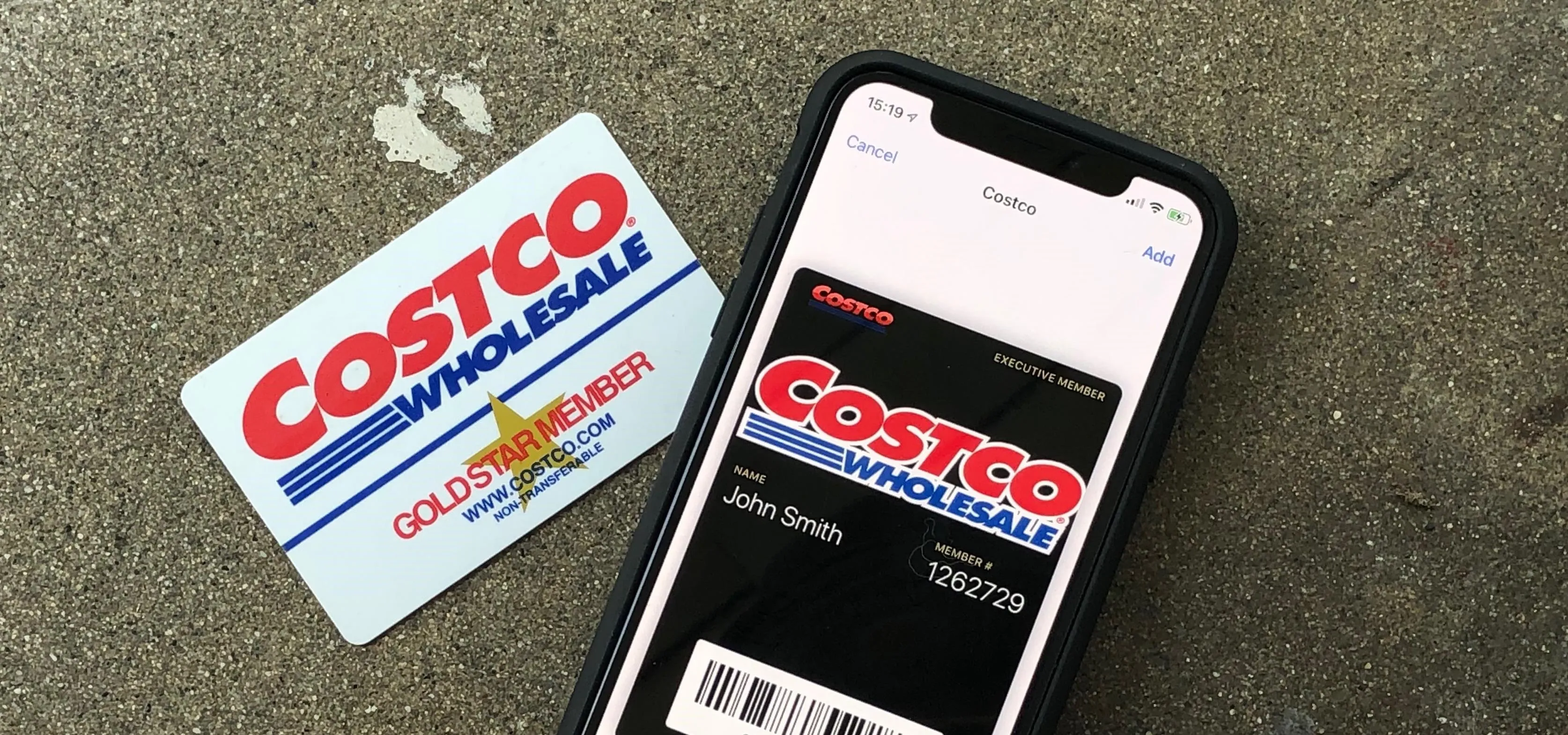 Costco membership card displayed on a smartphone.