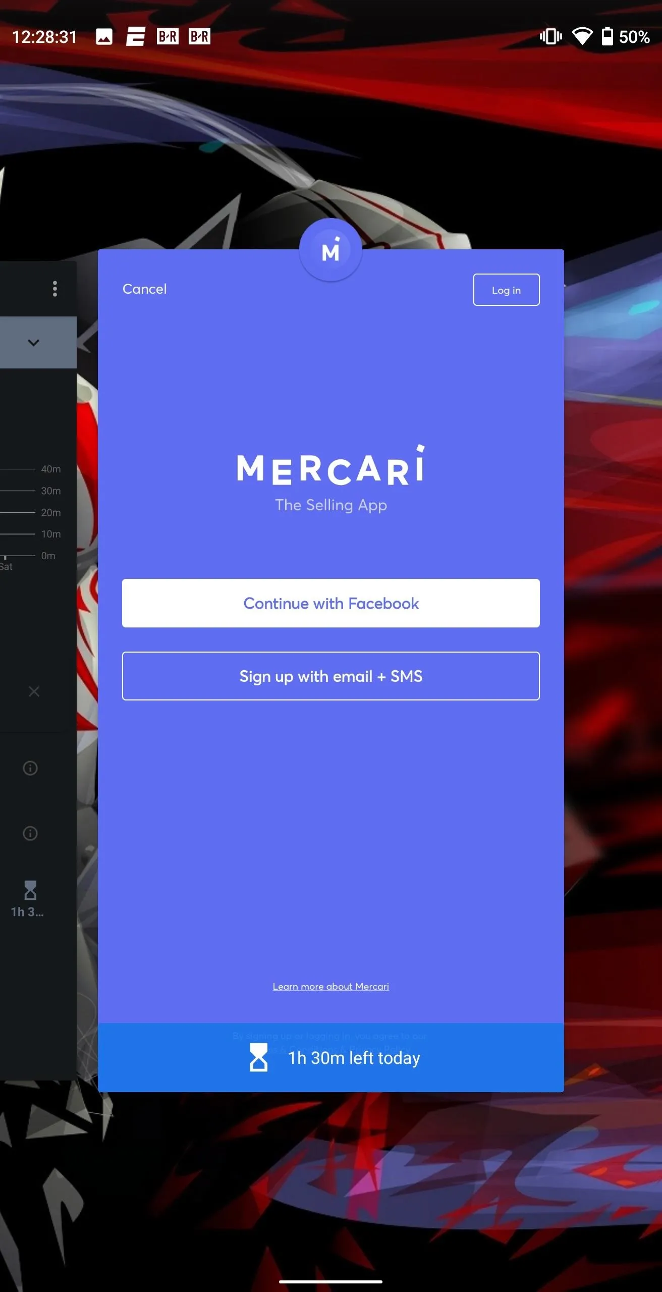 Login screen for a mobile application with option to create an account.