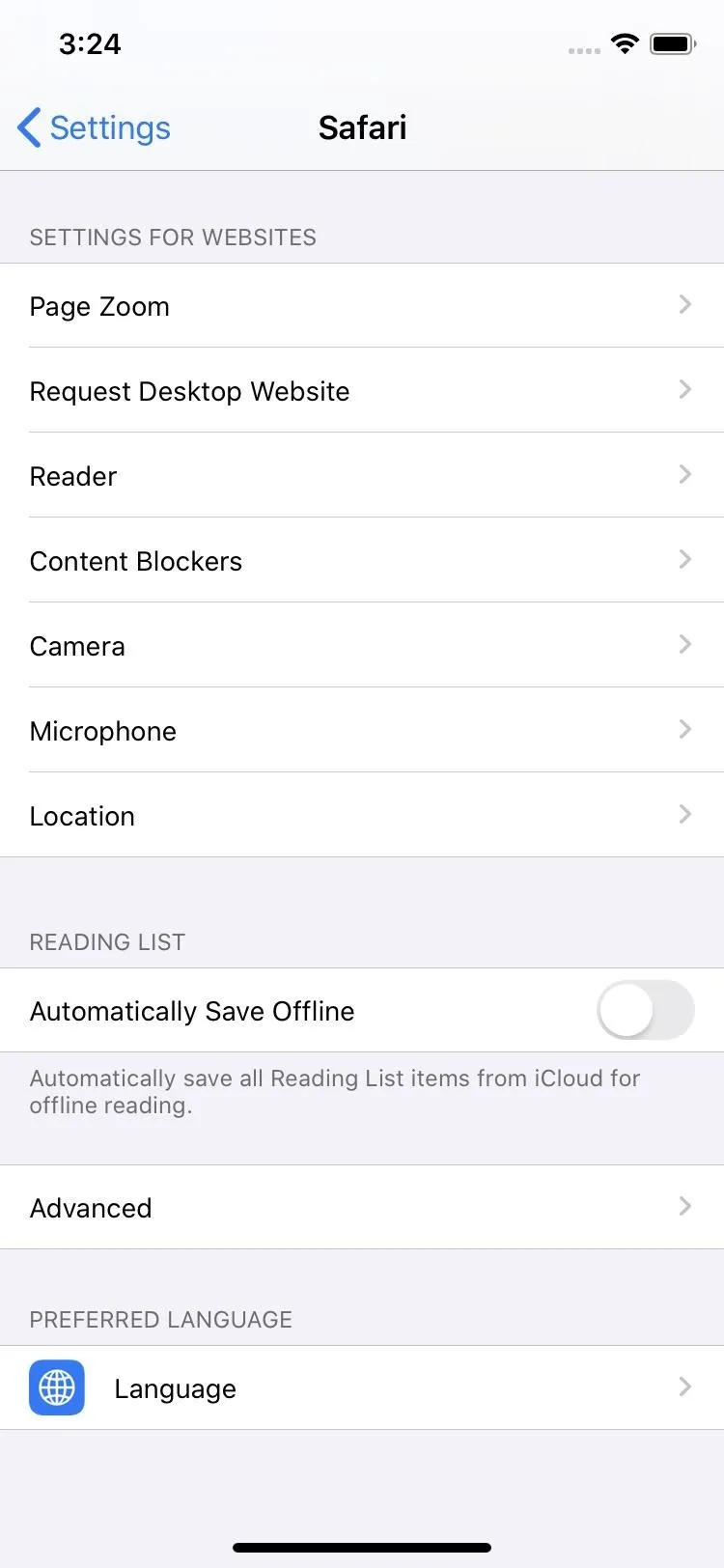 iPhone settings menu displaying various options including accessibility features.