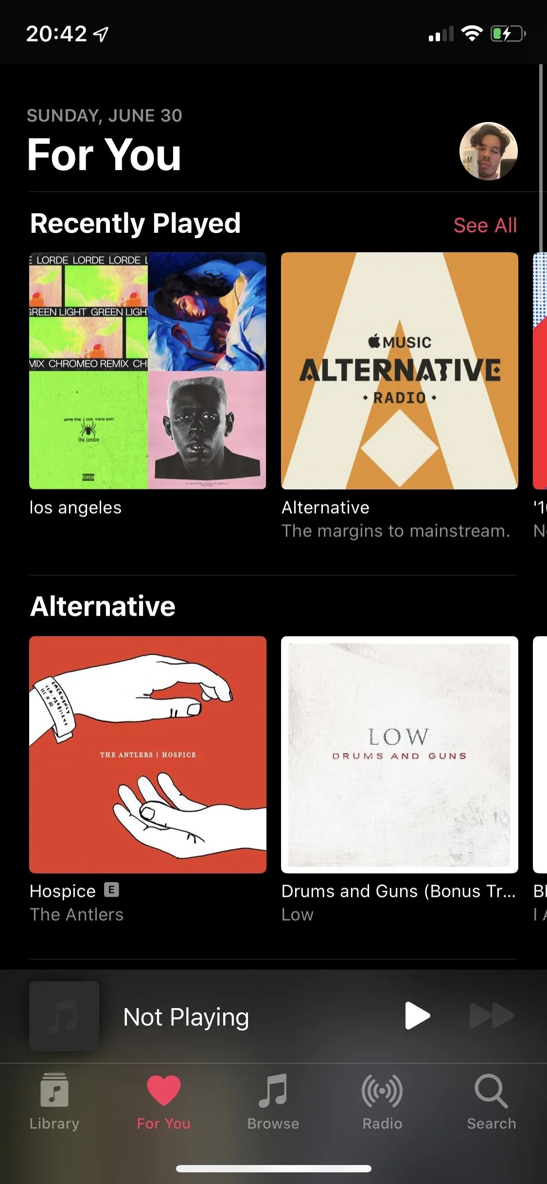 Music streaming service interface displaying playlists under "For You."