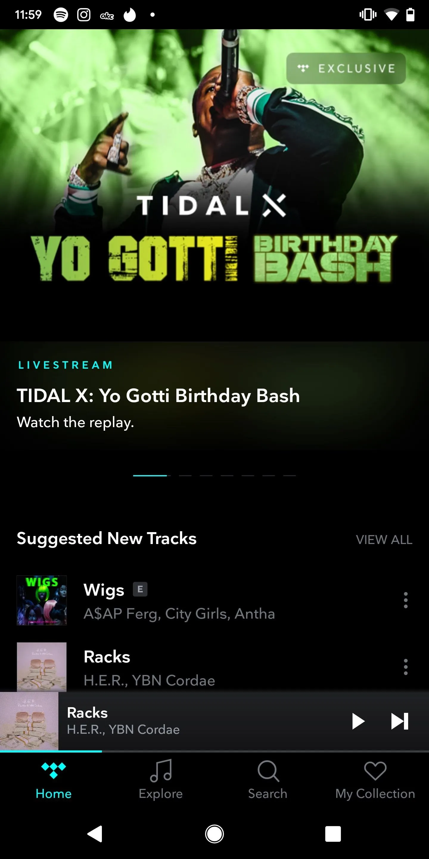 TIDAL music streaming app interface featuring Yo Gotti.