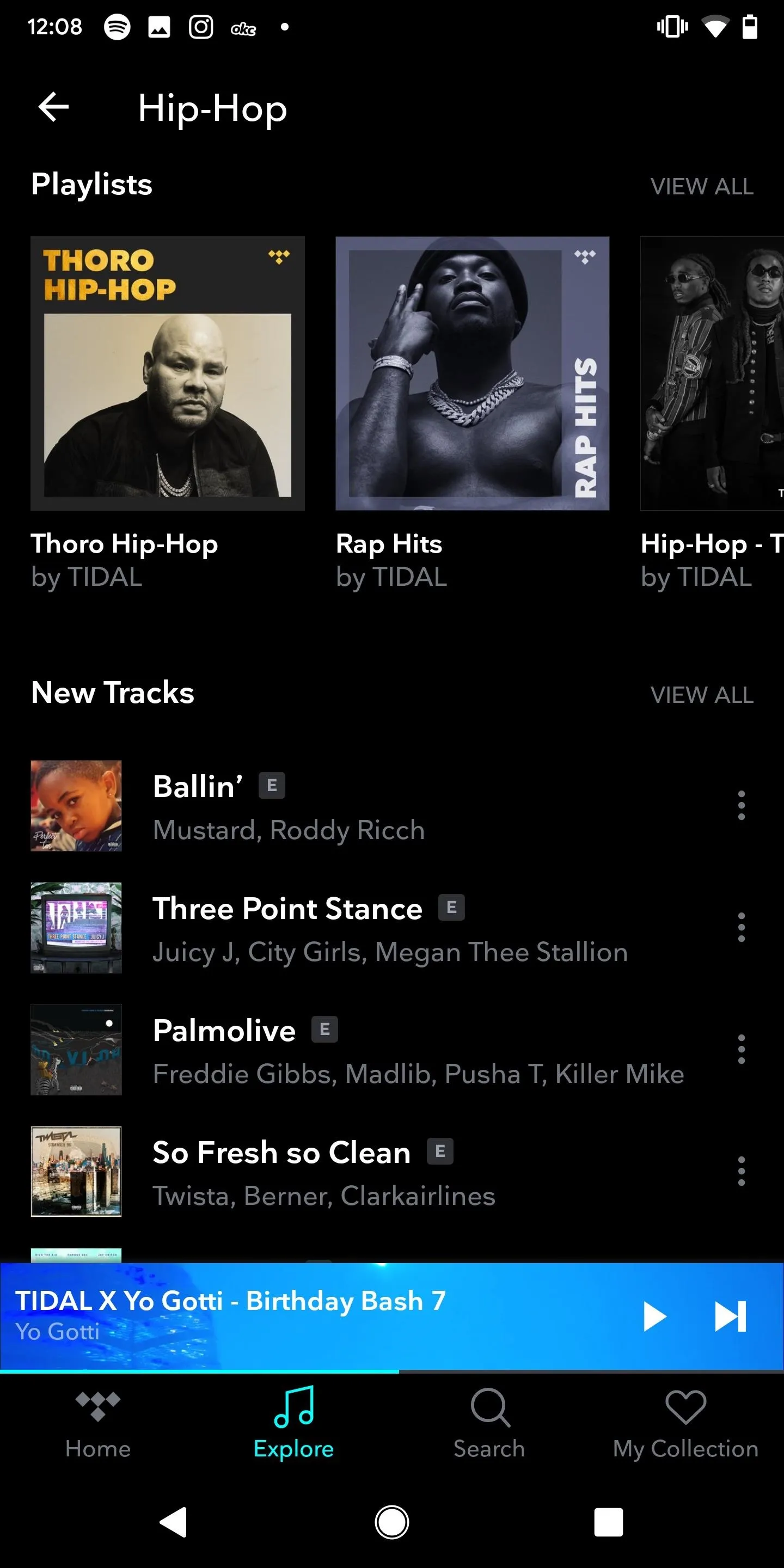 Album covers and playlist interface from a music streaming app.