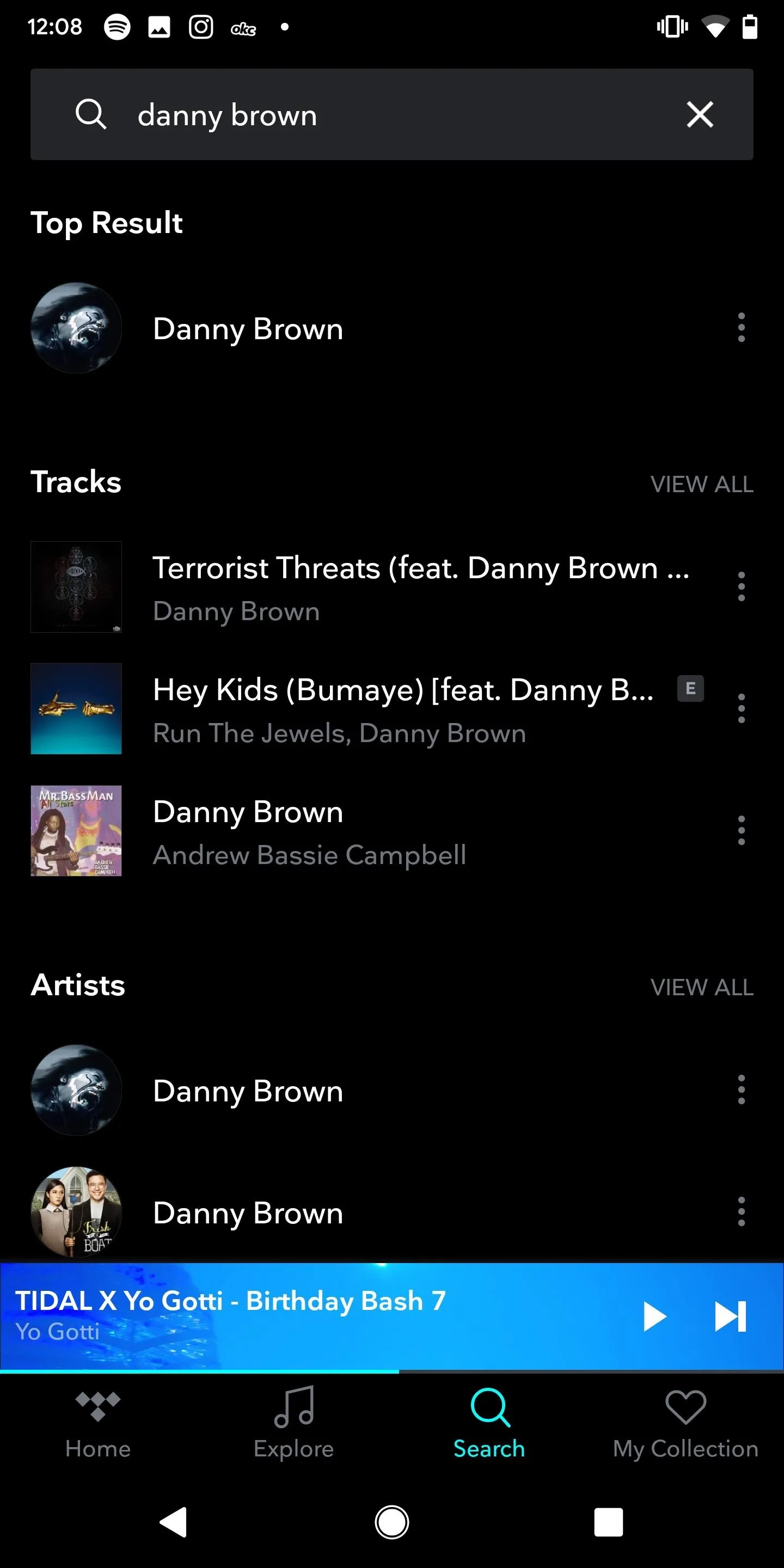 Danny Brown music search results and track list.