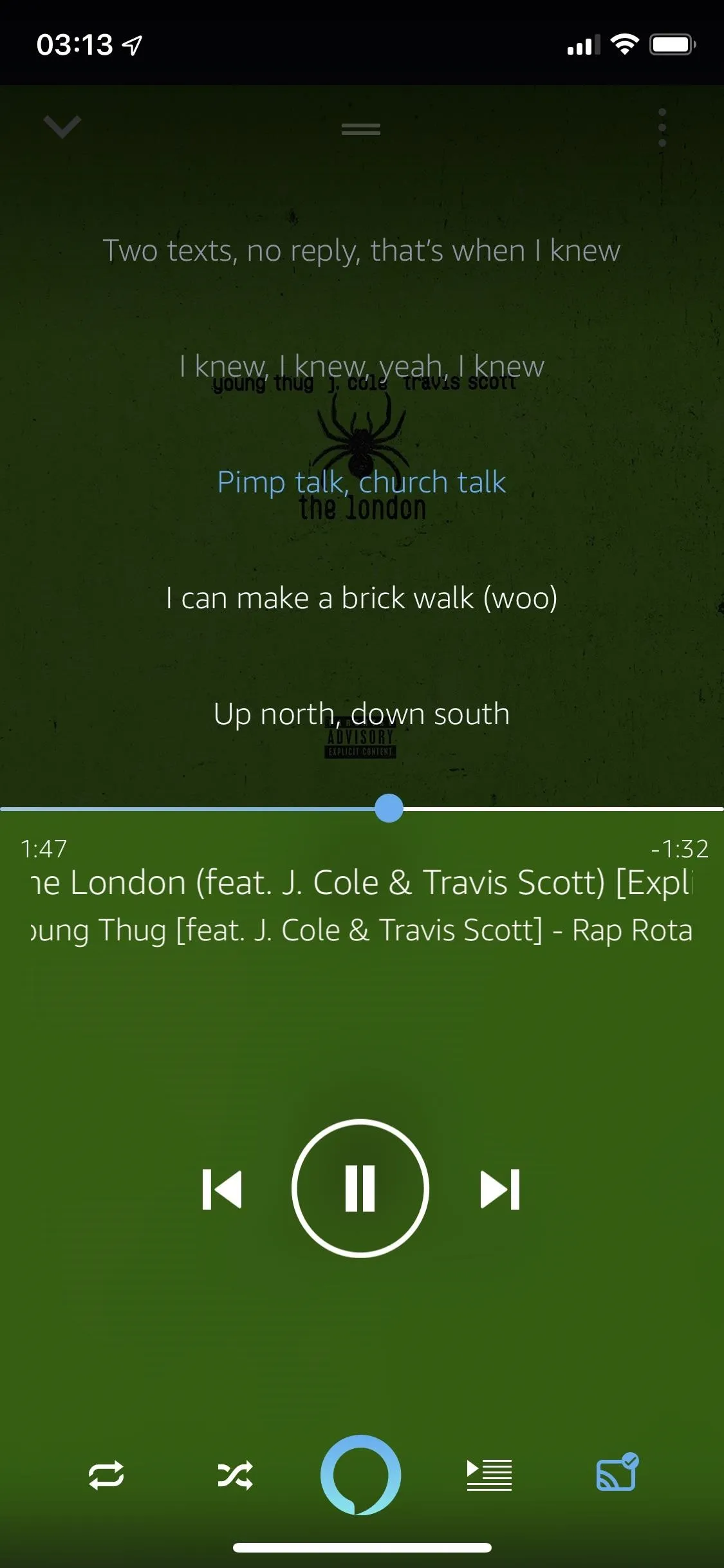 Music streaming interface displaying a playlist with a play button.