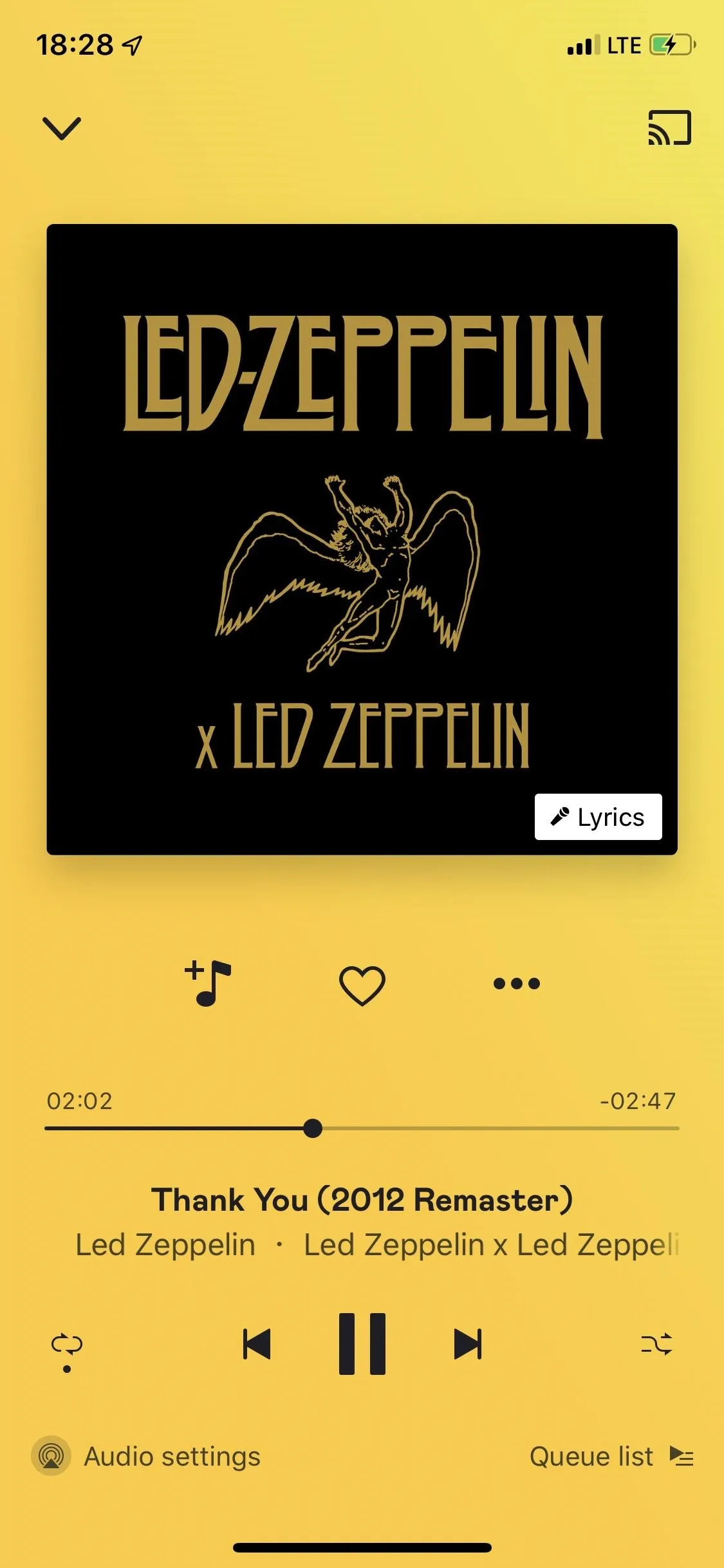 Album artwork for Led Zeppelin's music with a yellow background.