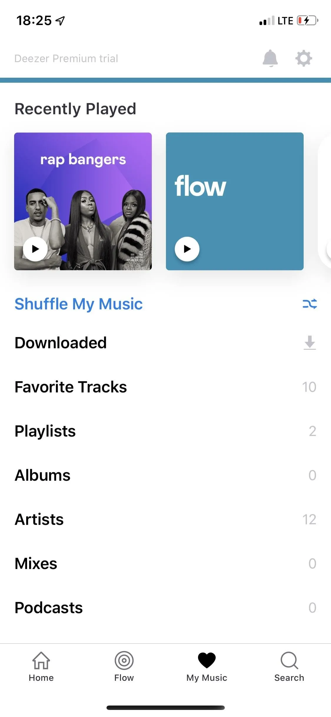 Music app interface showcasing "Heavenly Playlist" and "flow" features, with a list of music categories below.