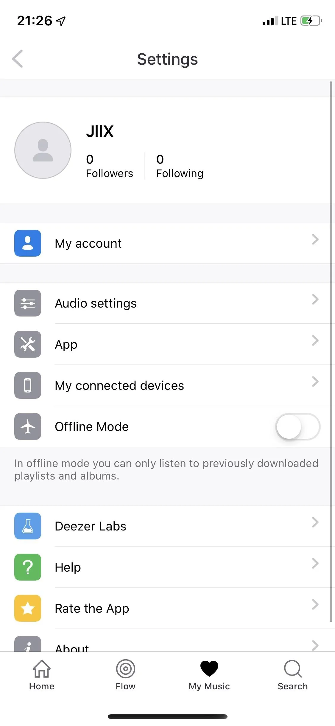 Settings menu on a mobile device.