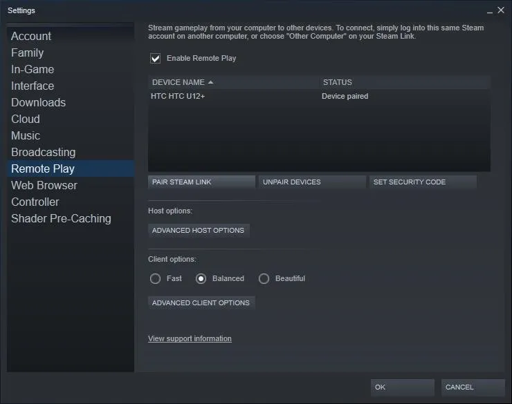 Settings menu for Remote Play on a gaming platform.