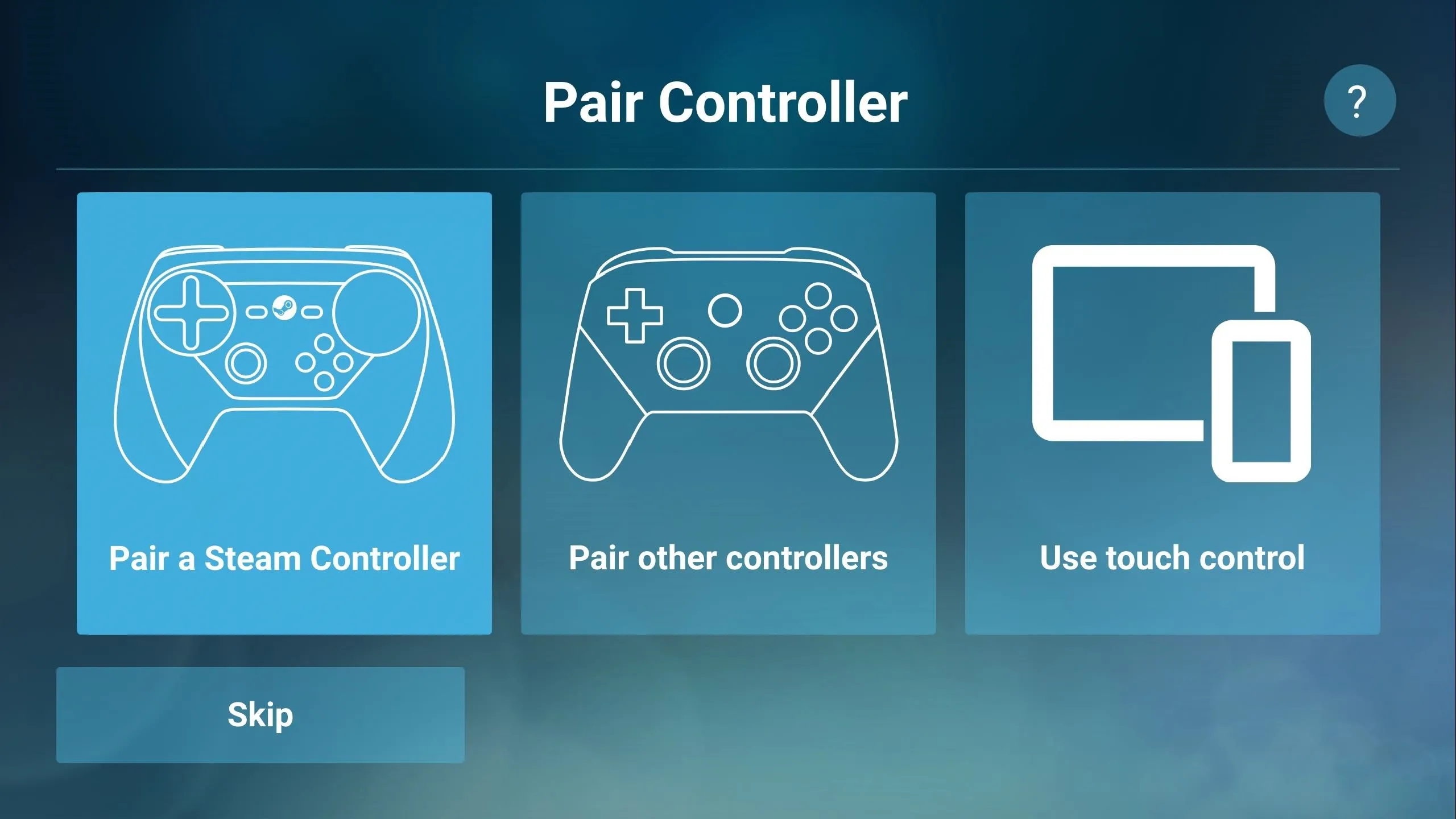 Game controller pairing options interface.