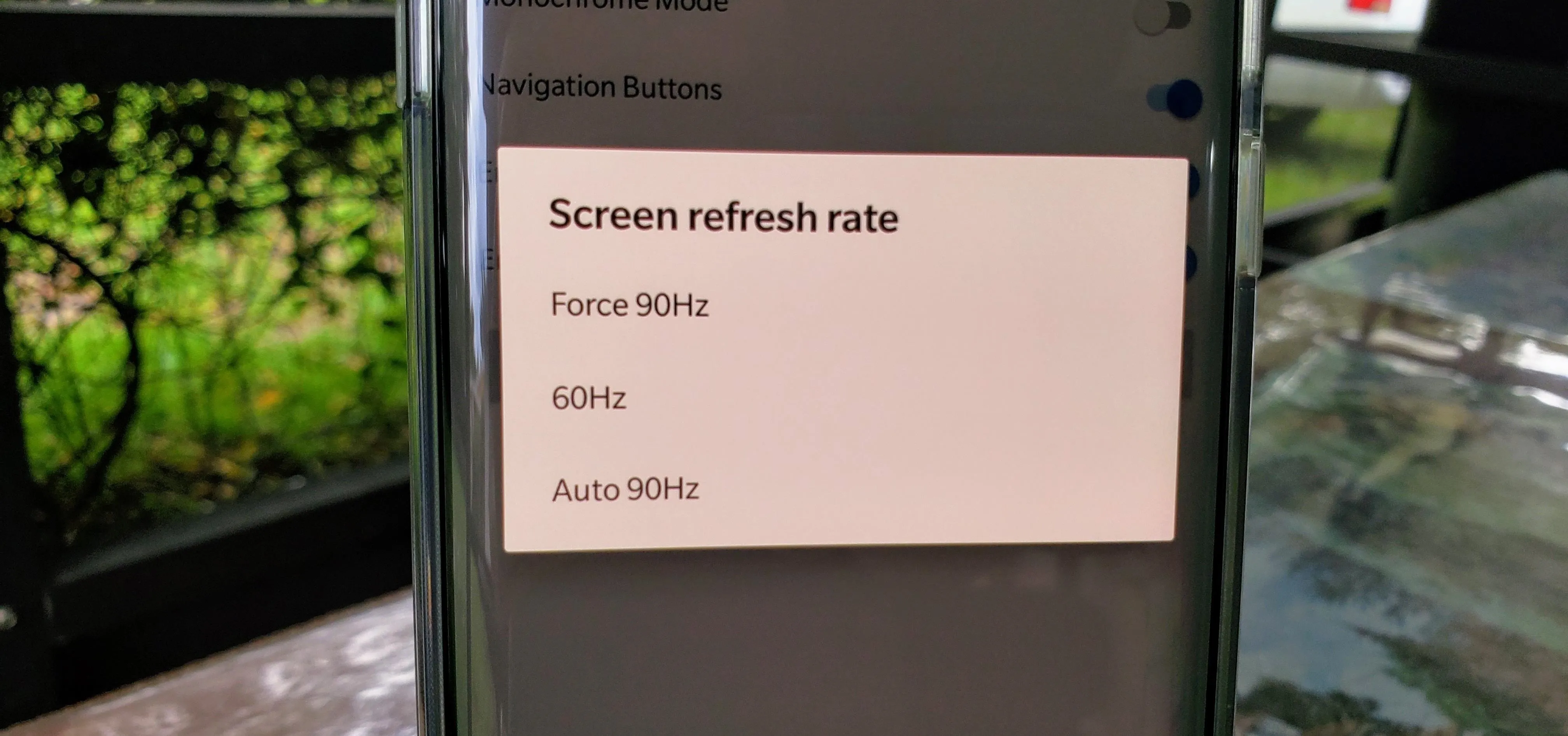 Screen refresh rate settings displayed on a smartphone.