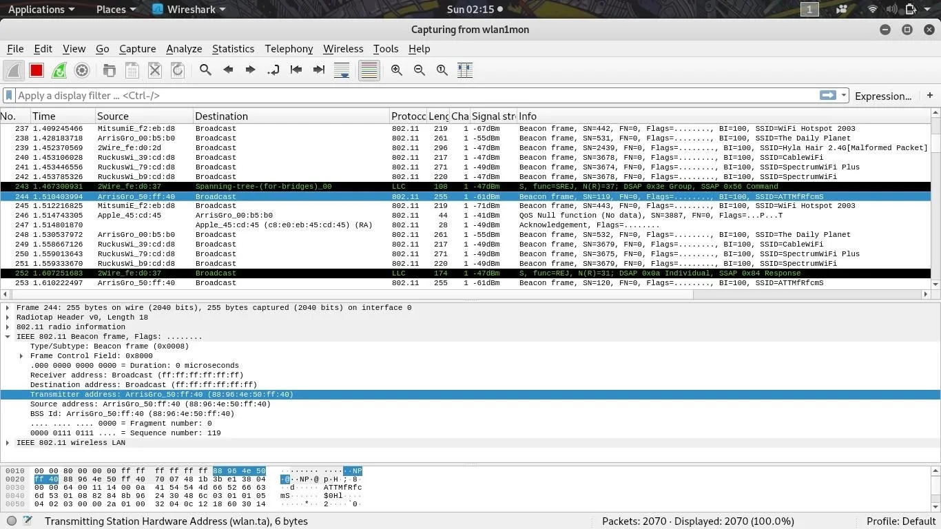 Network packet analysis interface showing captured data.