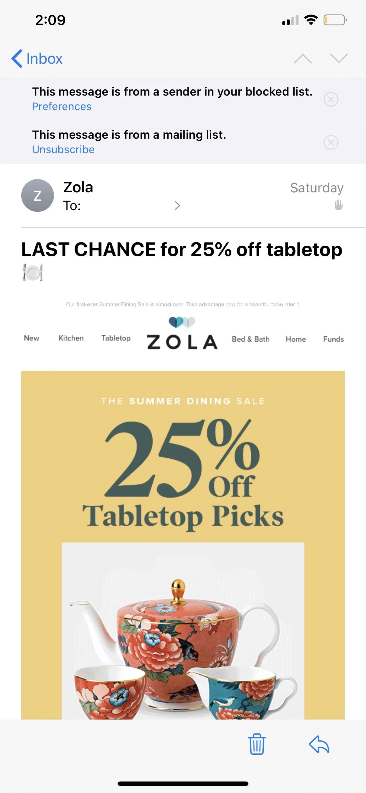 25% off tabletop picks promotion from Zola.