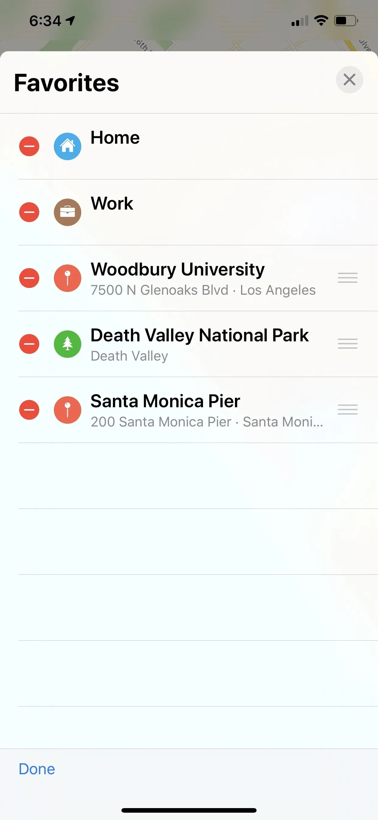 Favorite locations on a mobile device.