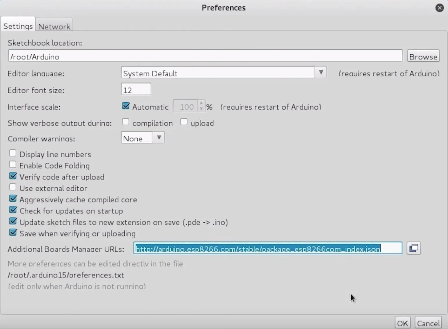 Settings menu displaying preferences options in a software application.