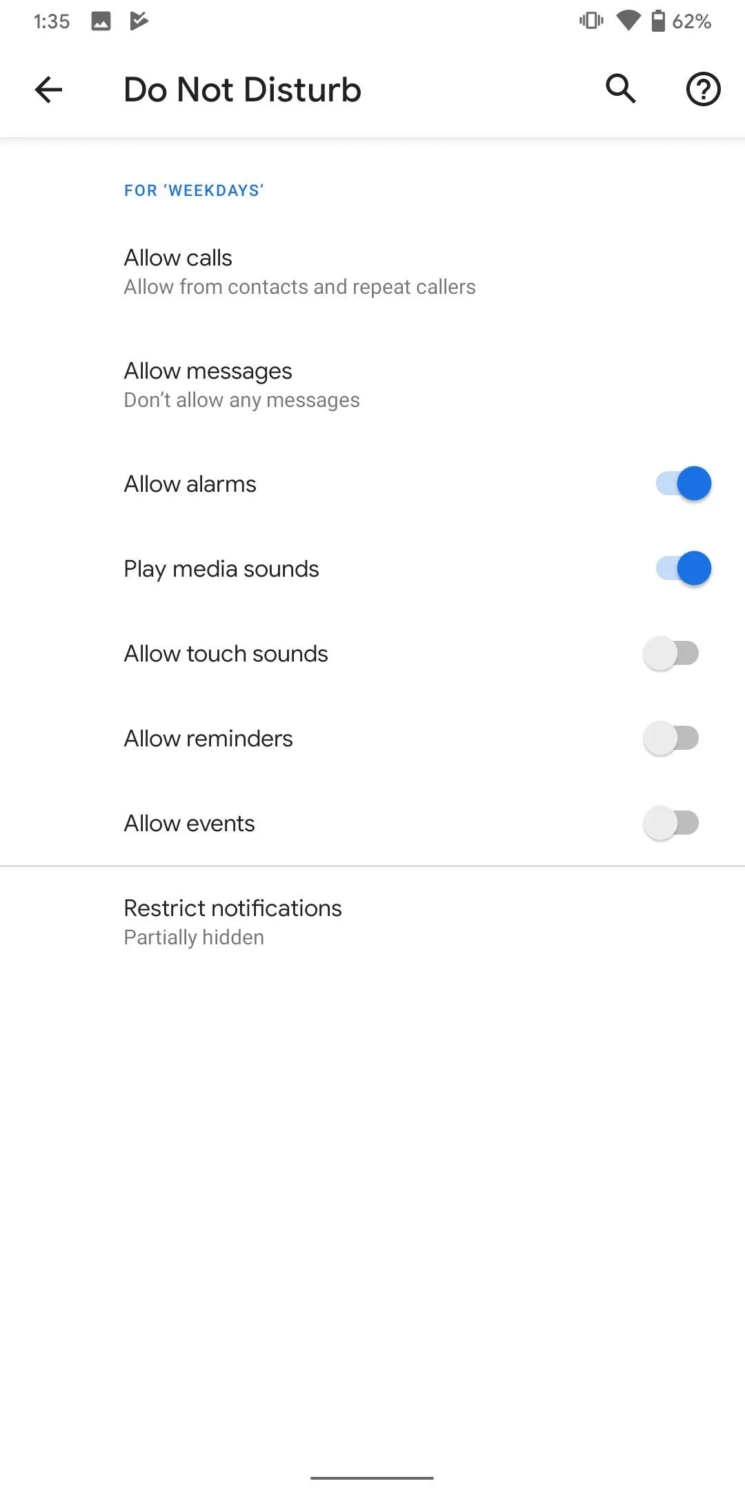 Do Not Disturb settings on a mobile device.