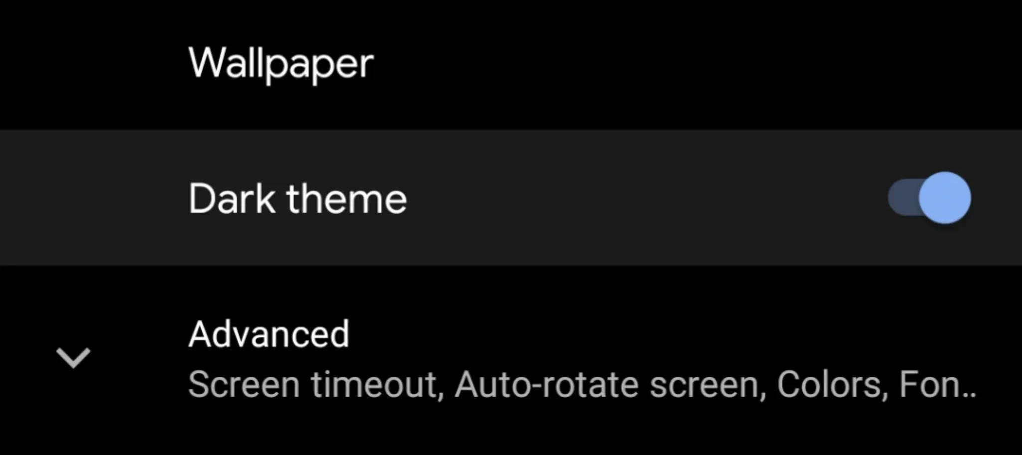 Dark theme toggle in mobile settings menu