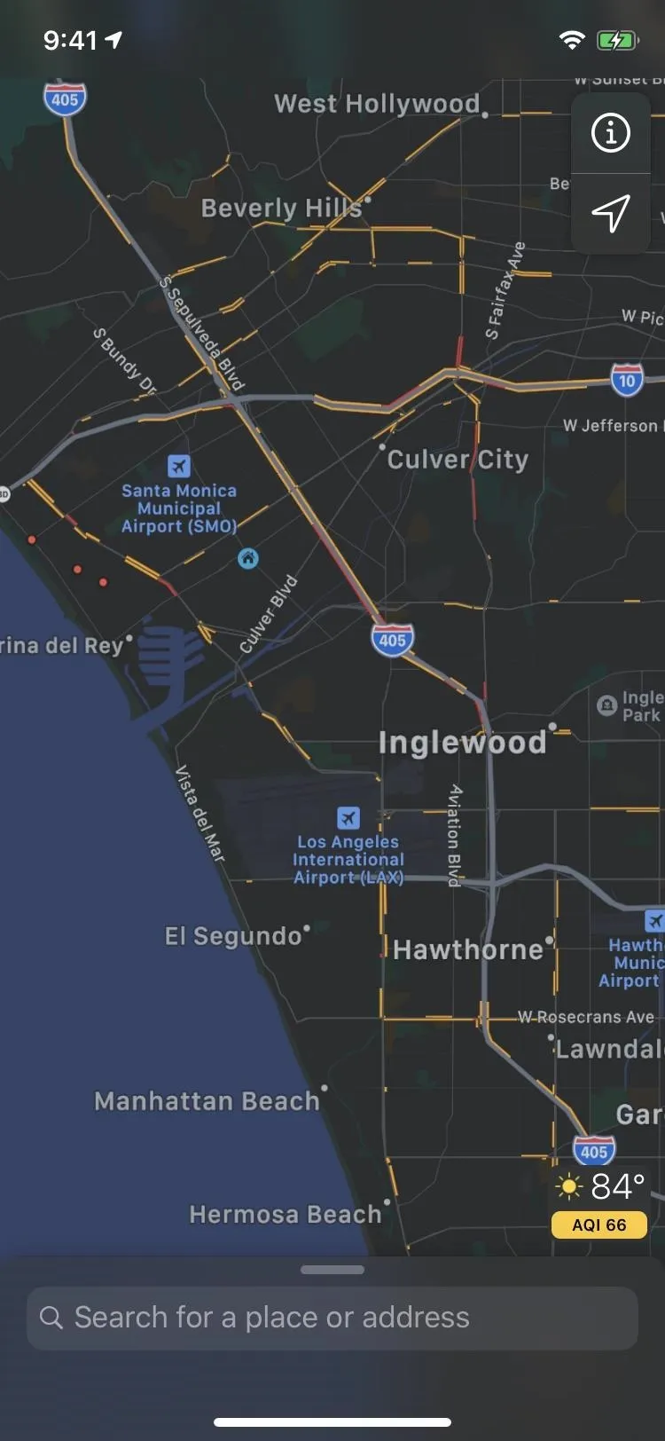 Map view of a coastal highway and surrounding area with labeled streets and locations.