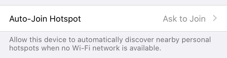 Auto-Join Hotspot settings for Wi-Fi connectivity.