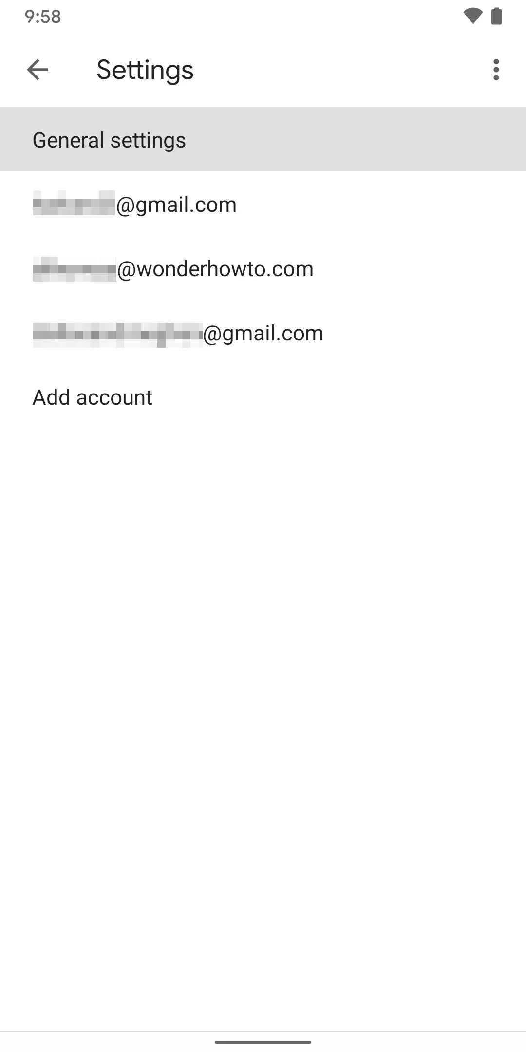 Email account settings page from a mobile device.