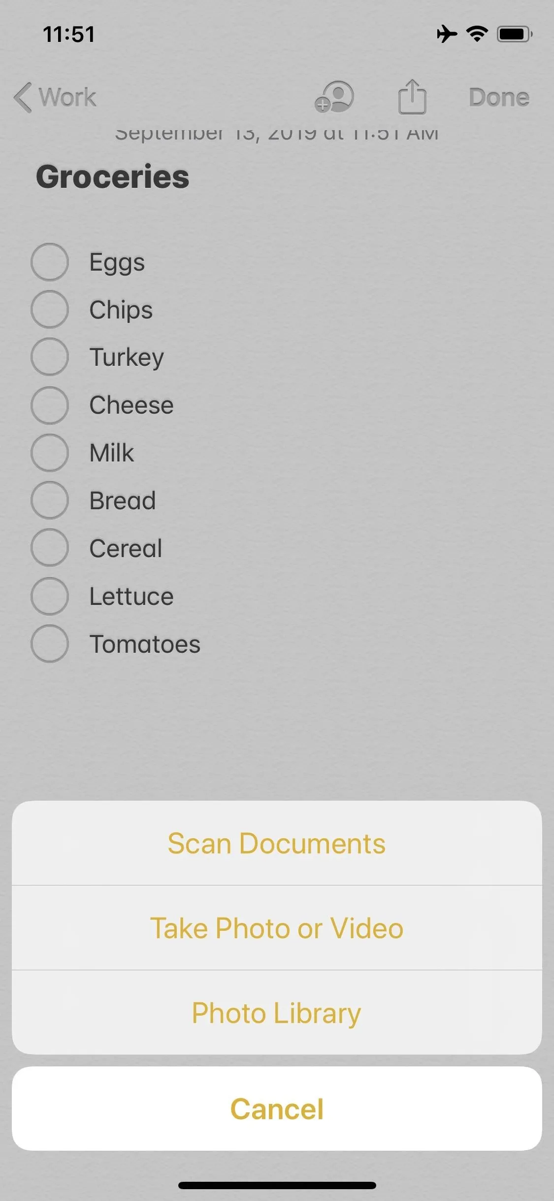 Grocery list with various items and options for adding or canceling.