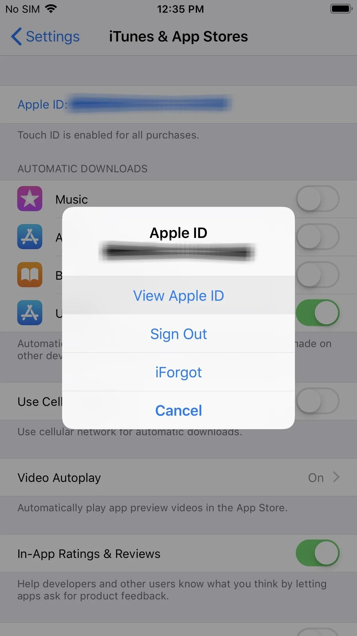 Apple ID settings menu on an iPhone screen.