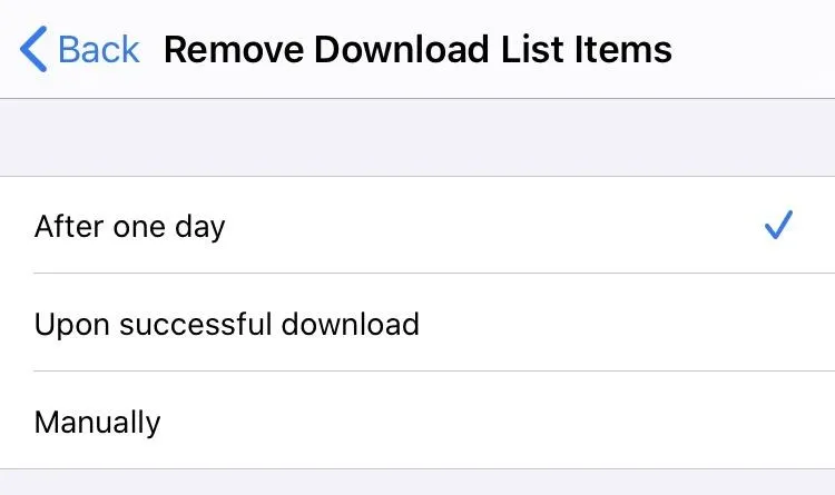 Download list item removal options on a mobile device.