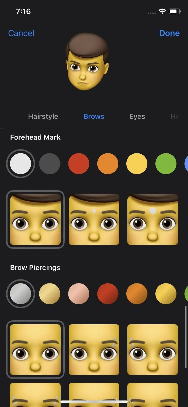 Character creation screen showcasing various skin tones and eye options.