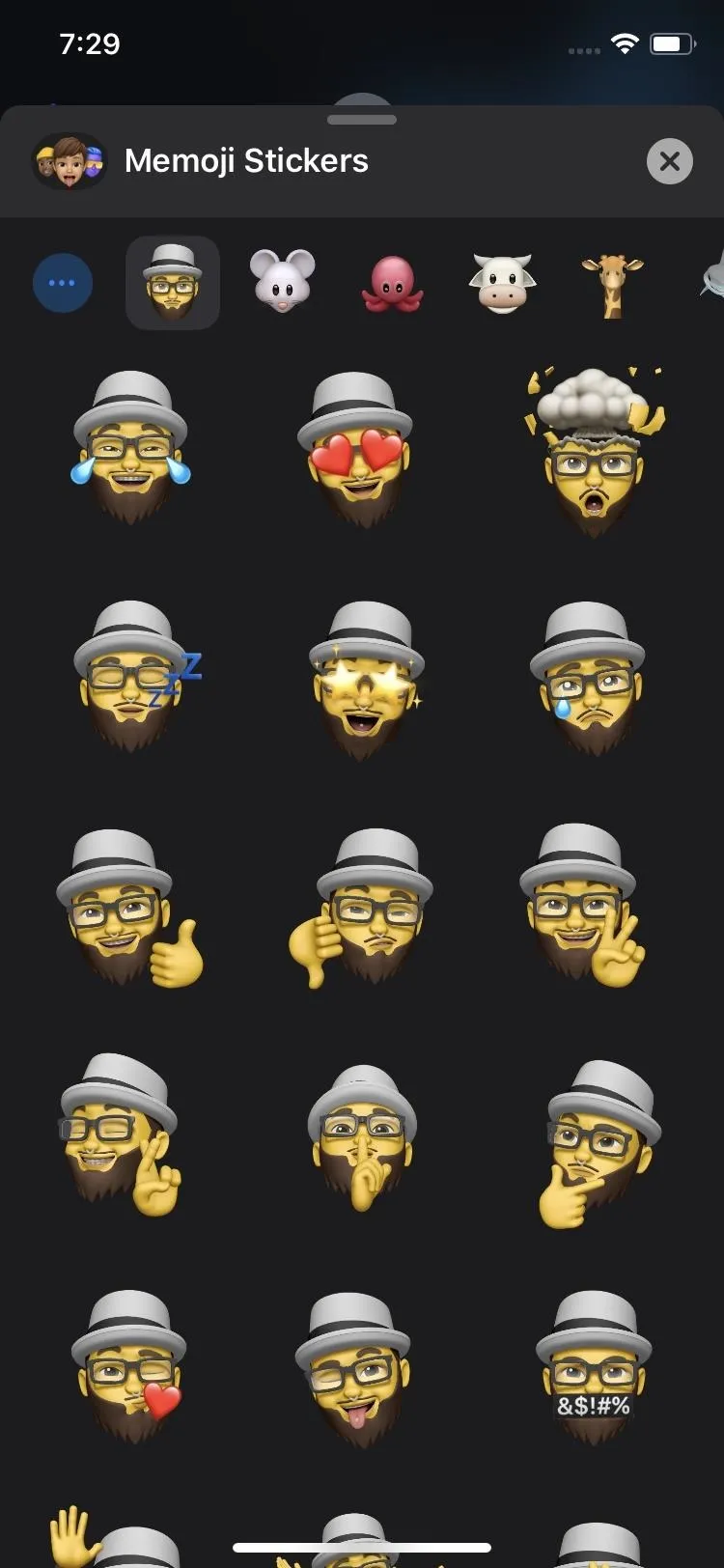 Collection of various emoji faces with hats and different expressions.