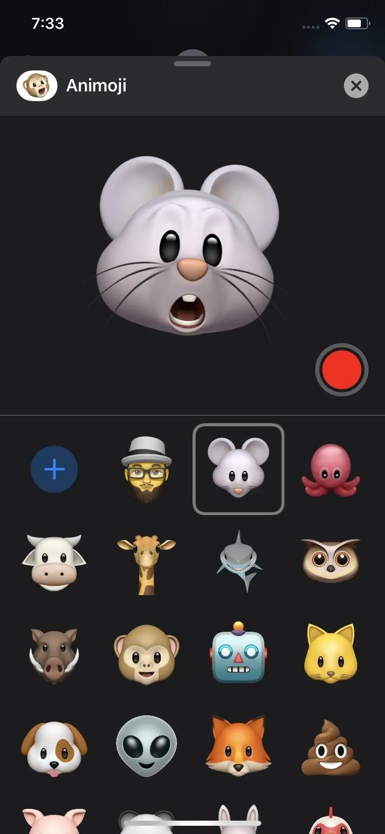 Mouse emoji in a selection of animated characters.