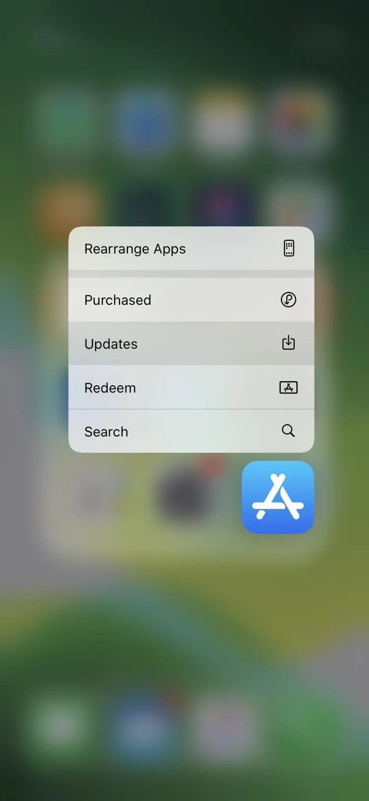 App store options menu on a smartphone screen.