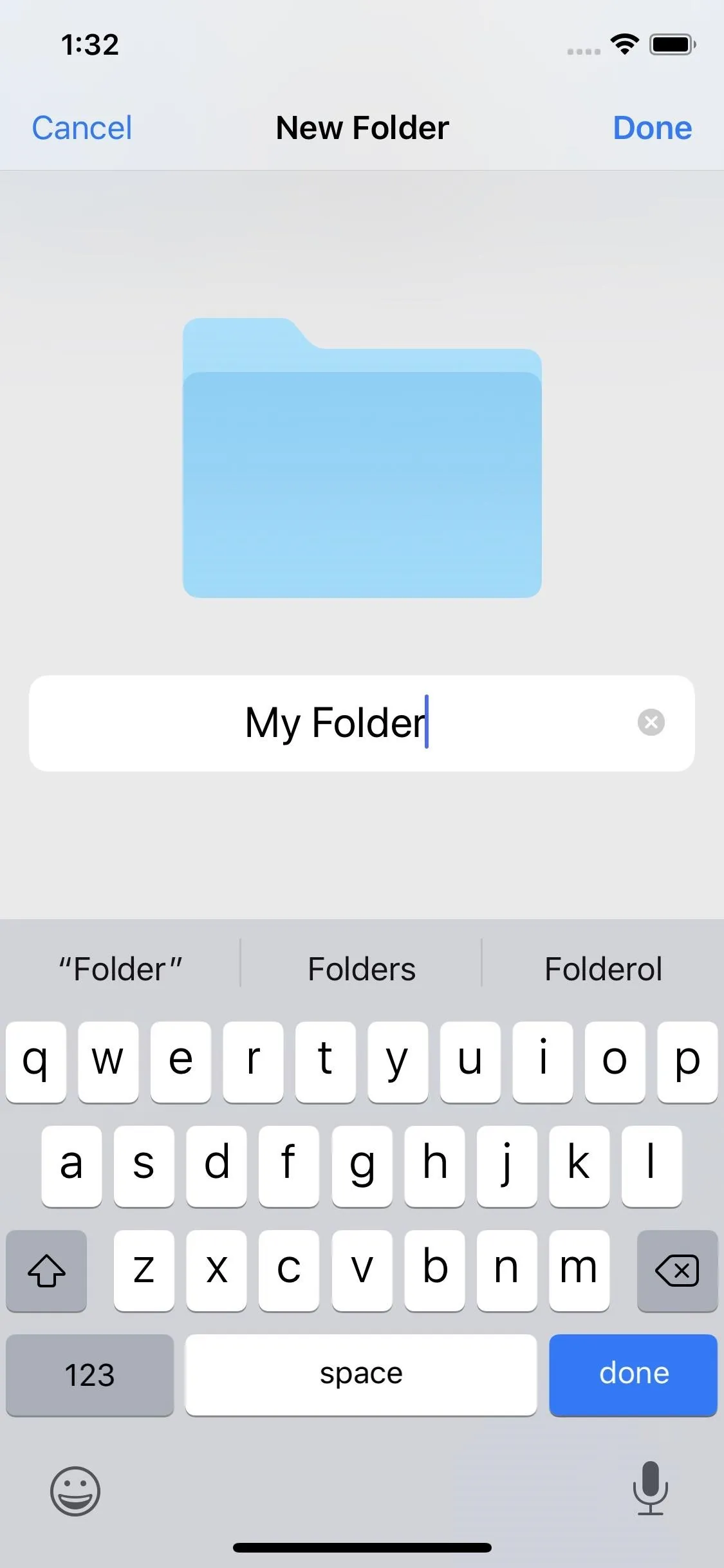 Creating a new folder on a smartphone.