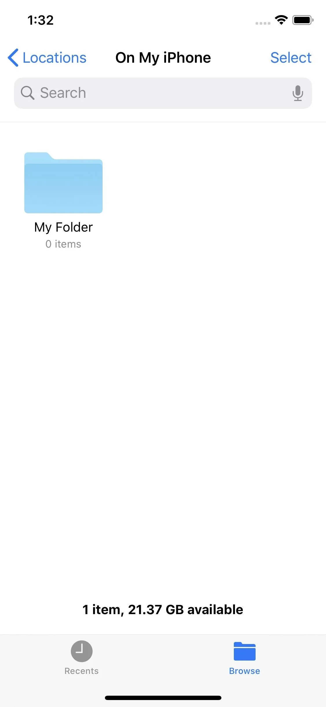 Folder named "My Folder" on an iPhone.