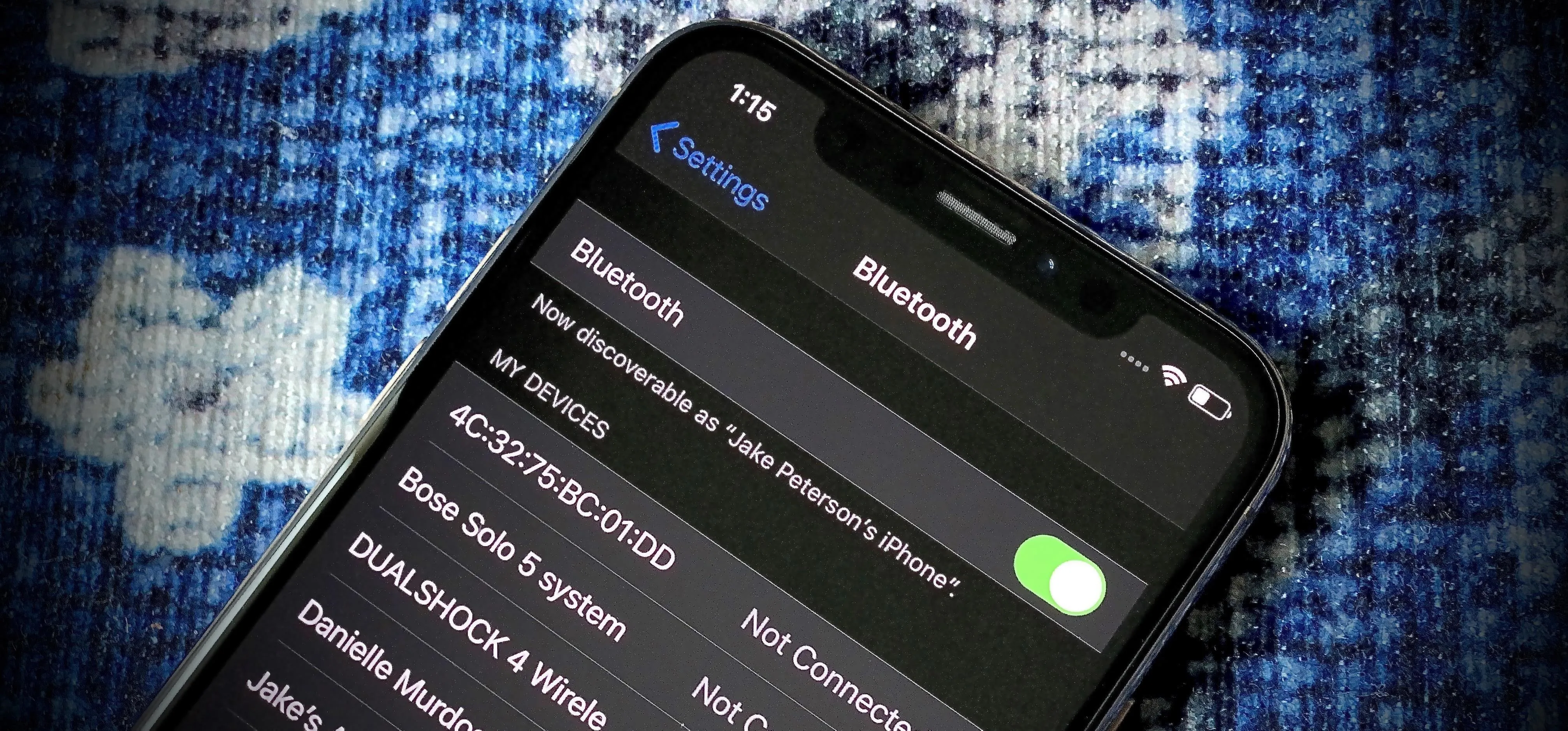 Bluetooth settings displayed on a smartphone screen.