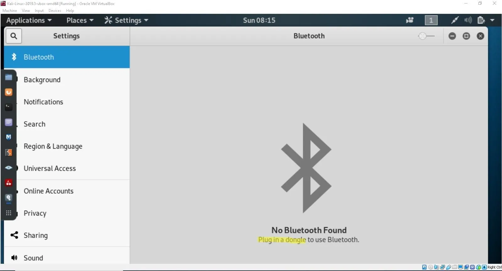 Bluetooth settings interface with a "No Bluetooth Found" message.