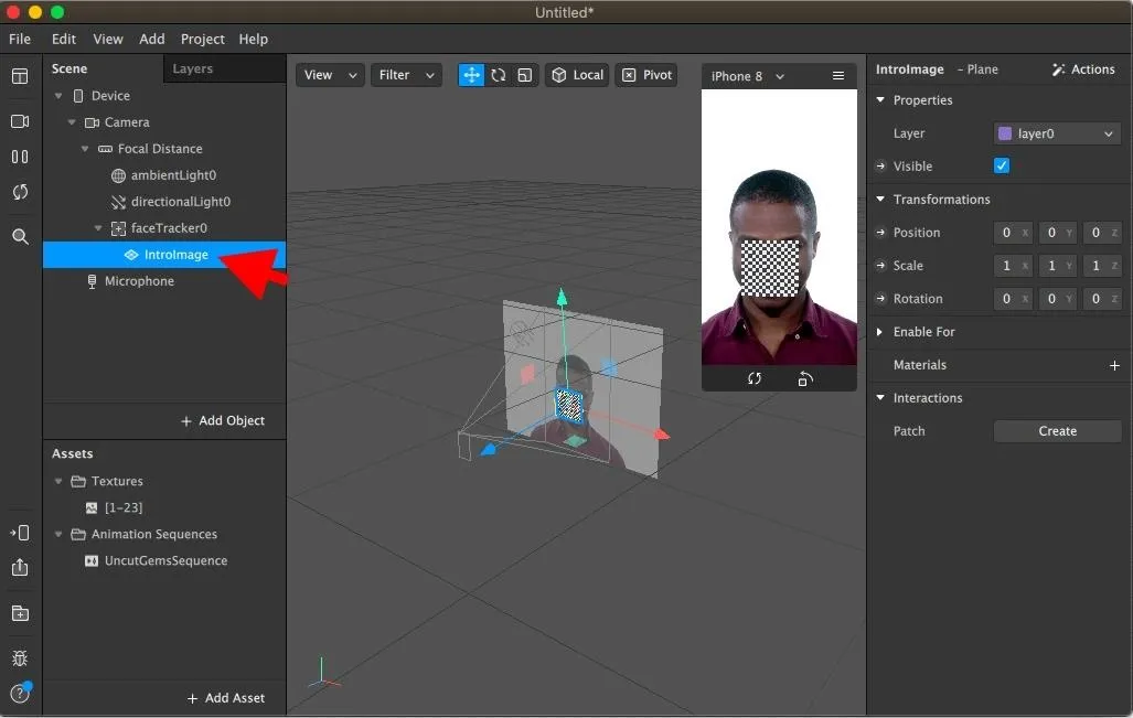3D modeling software interface showcasing a user workspace with a profile image.