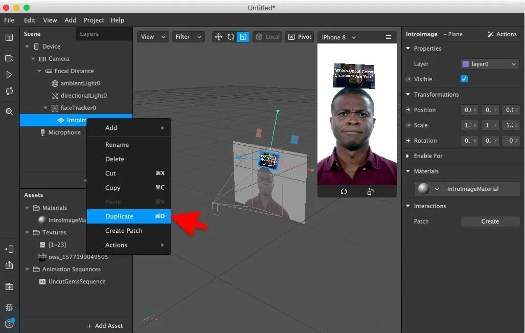 Editing interface of a 3D modeling software with a focus on document options.