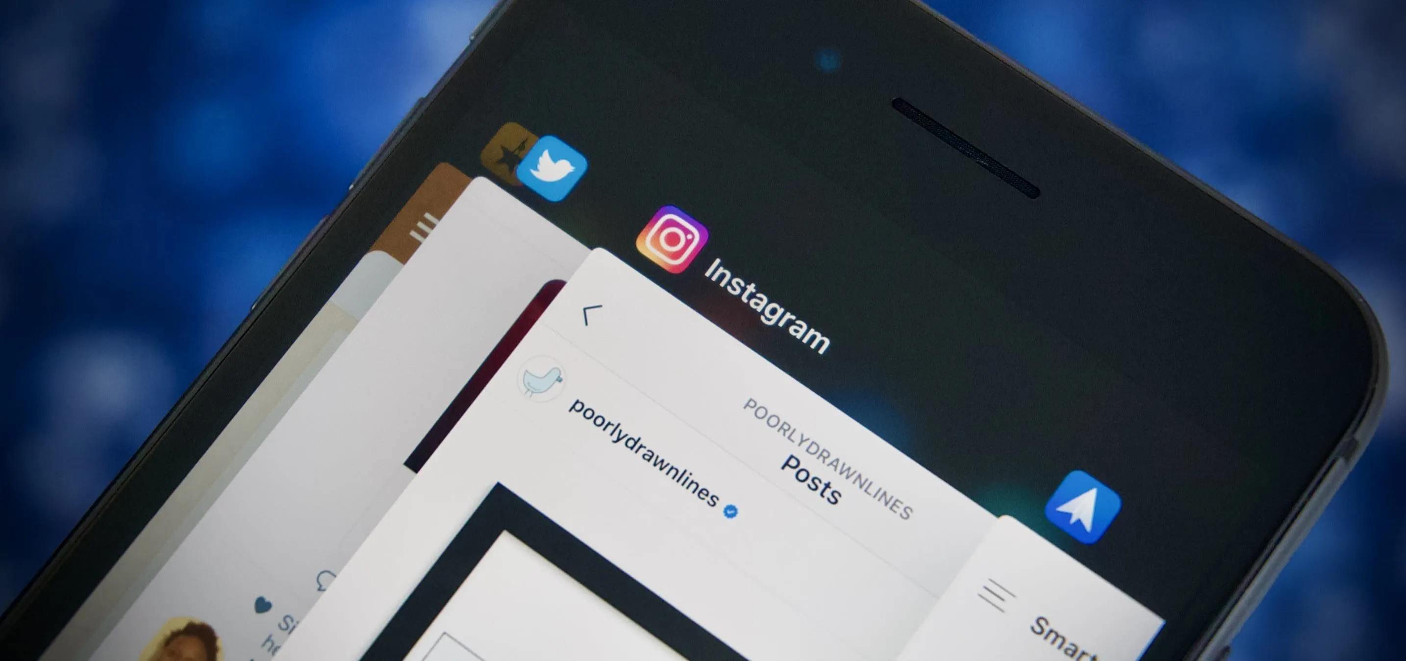 Instagram and Twitter apps open on a smartphone screen.