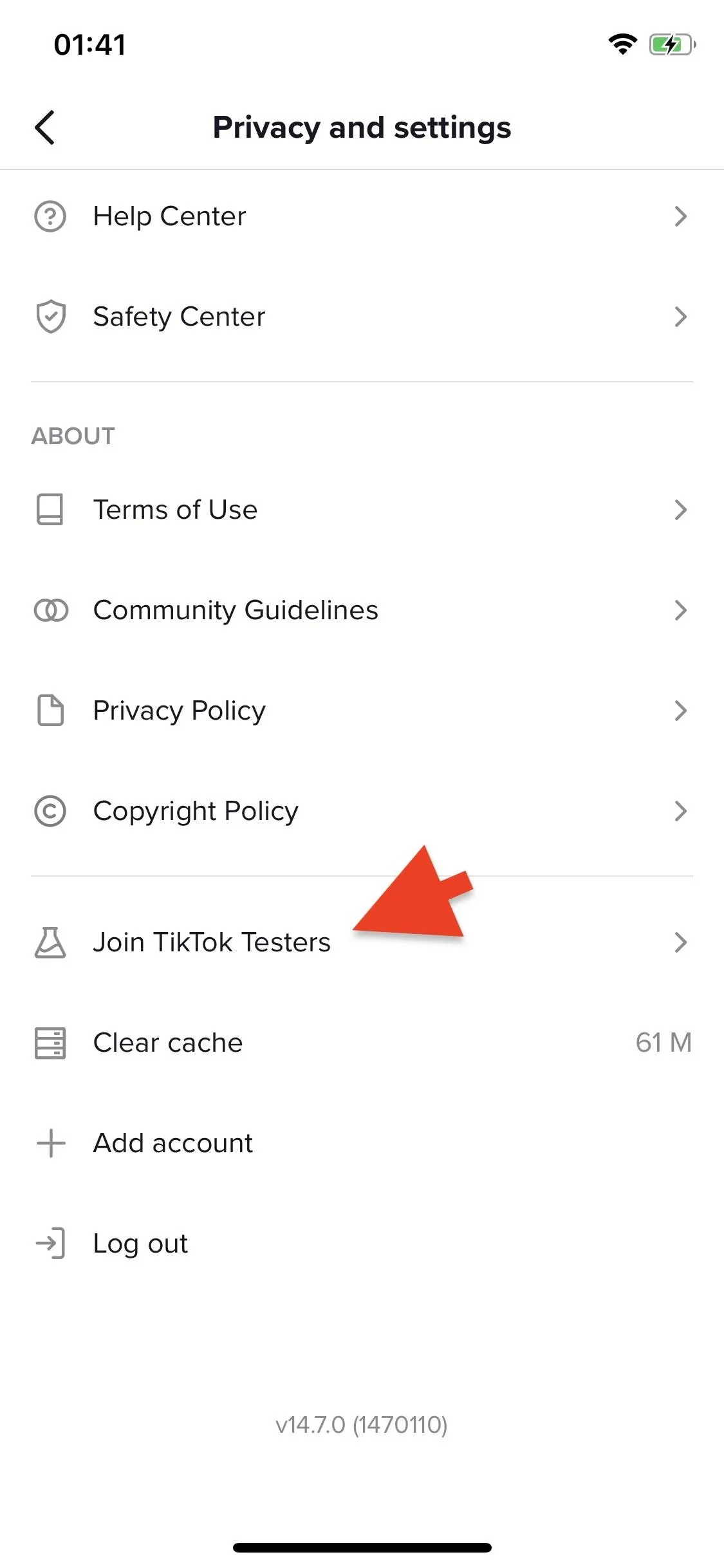 Privacy and settings menu on a mobile device with highlighted option.