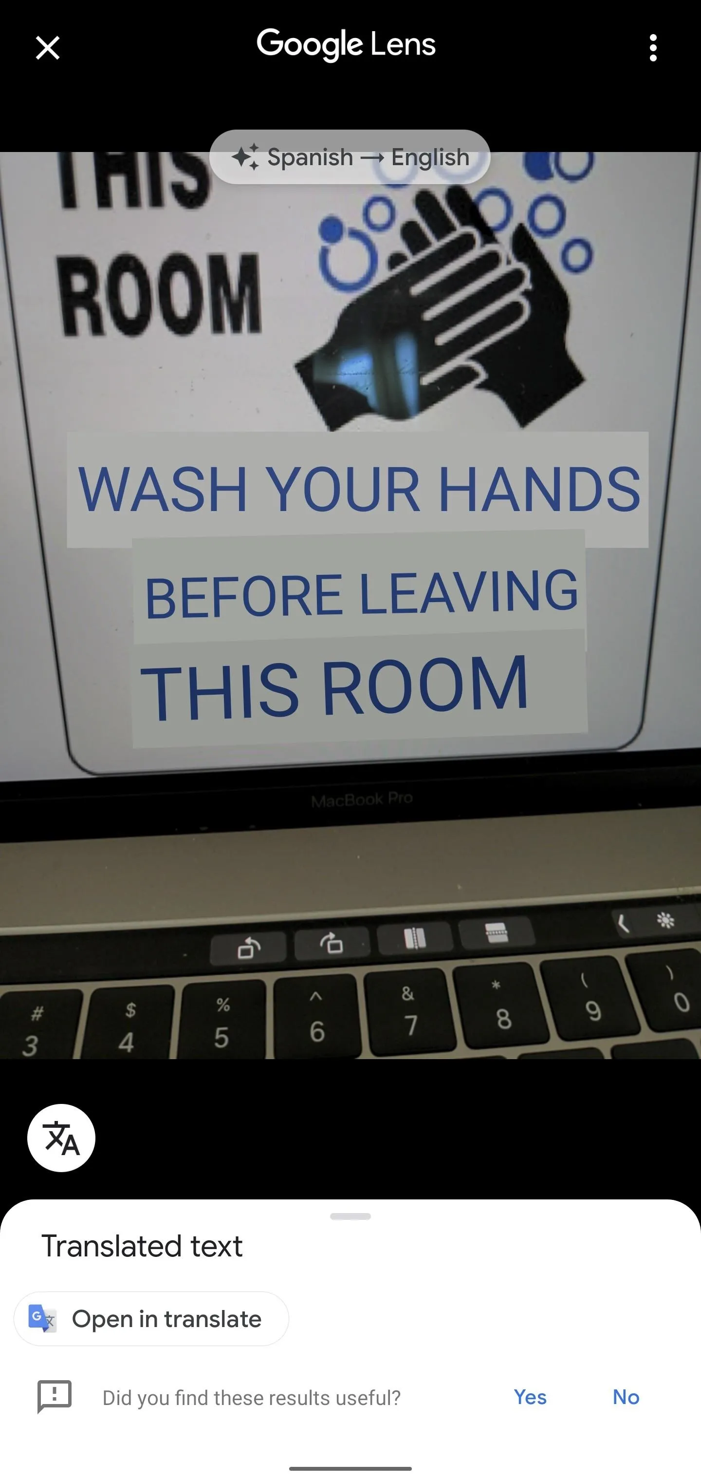 "Sign reminding to wash hands before leaving the room."