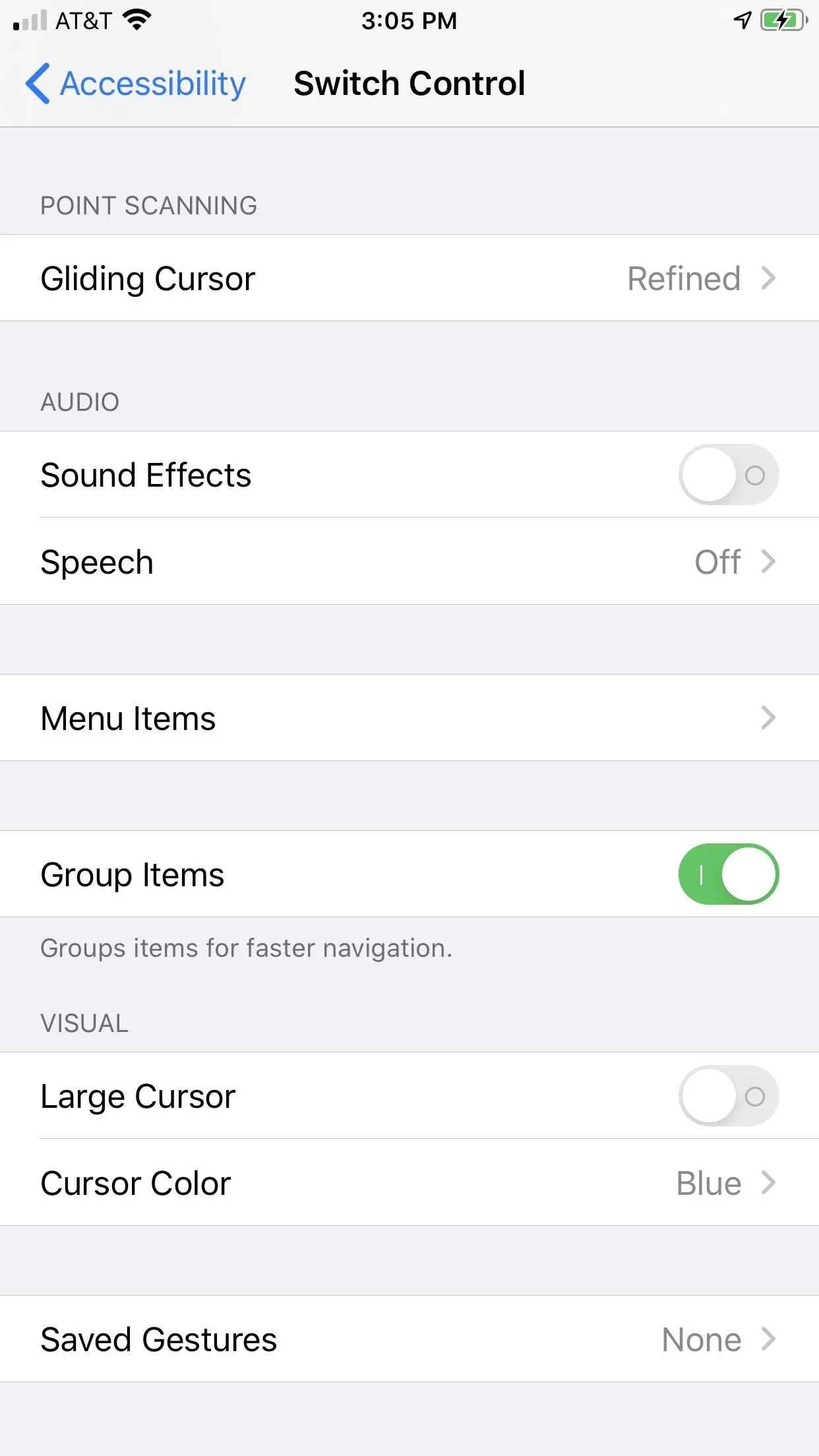 Accessibility settings menu on a mobile device.