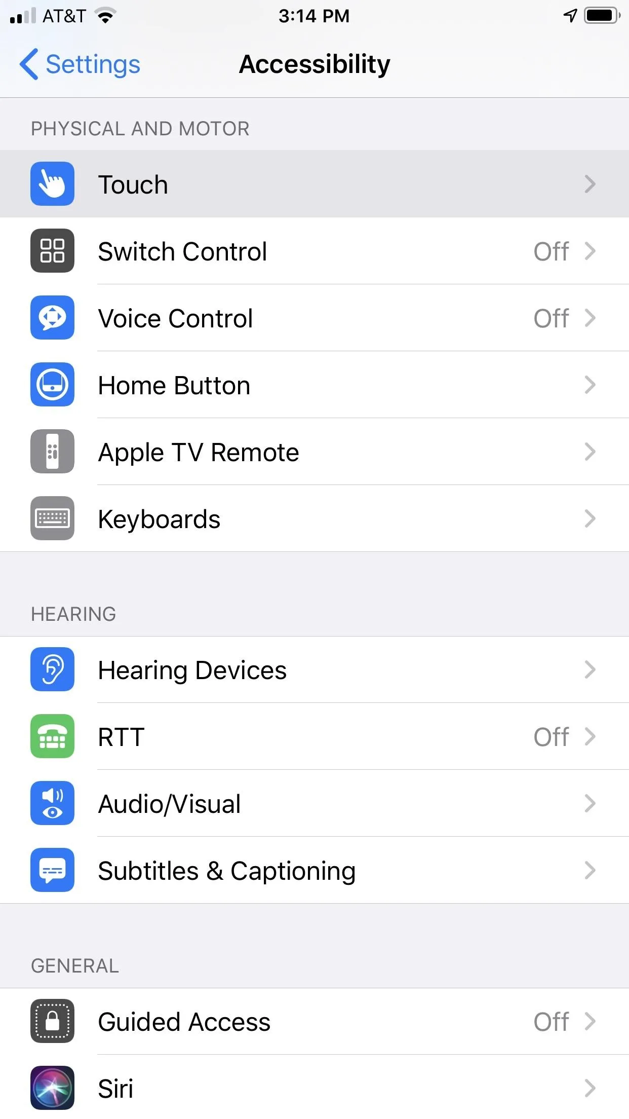 Accessibility settings menu on a smartphone.