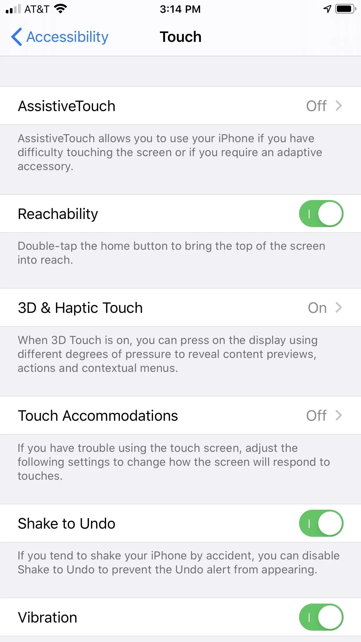 Accessibility settings menu on a smartphone.