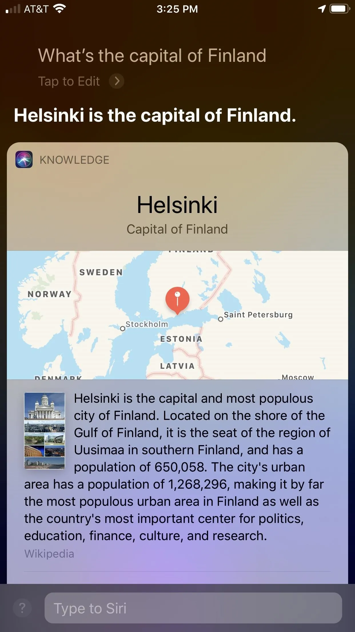 Helsinki, the capital of Finland, displayed on a map with geographical details.