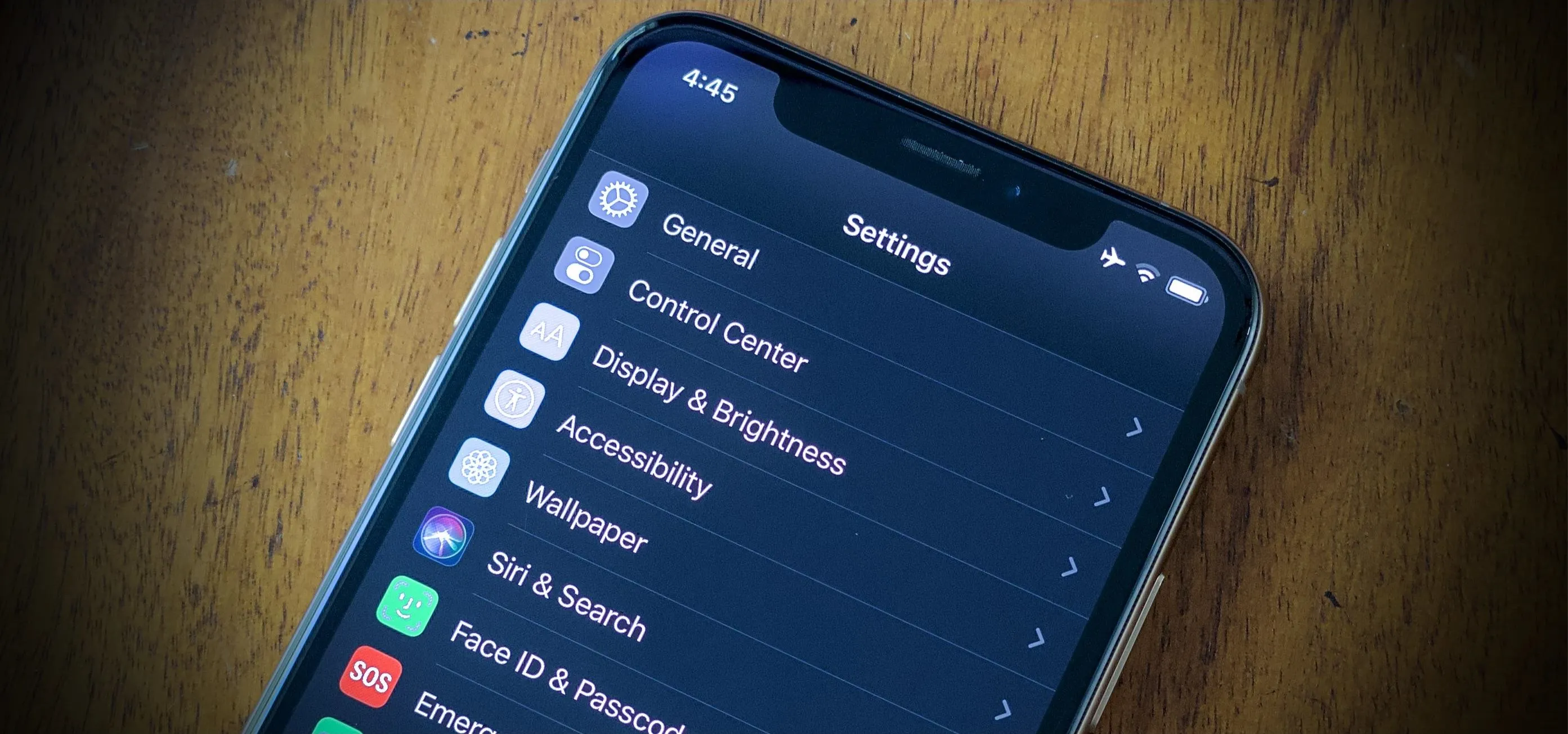 Smartphone settings menu displaying various options.