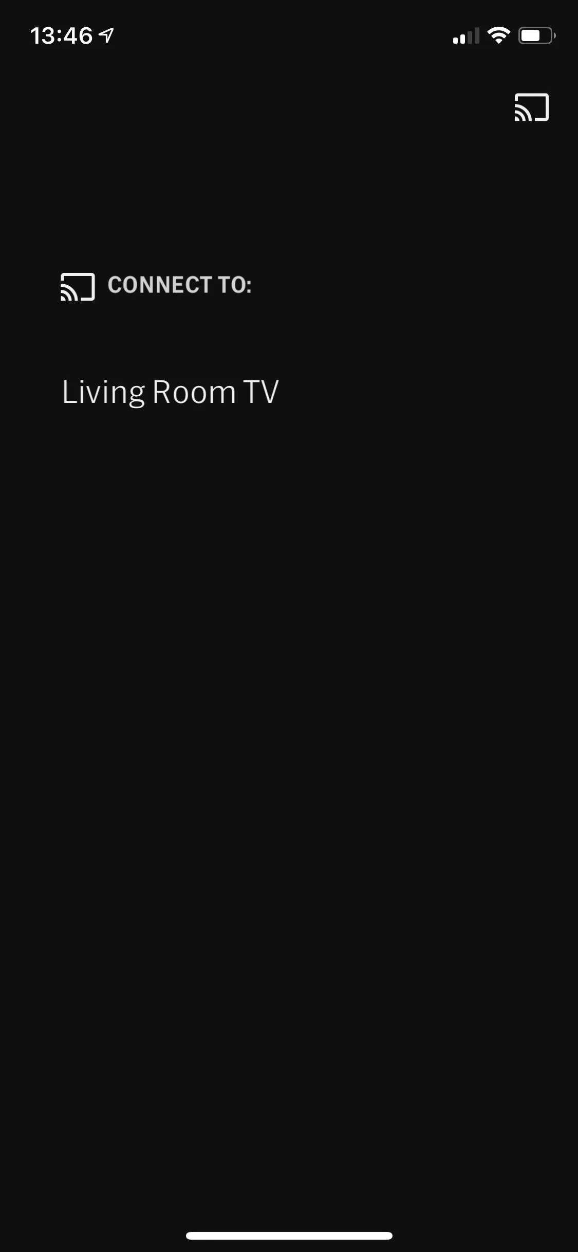 Connect to Living Room TV setting on a mobile device.