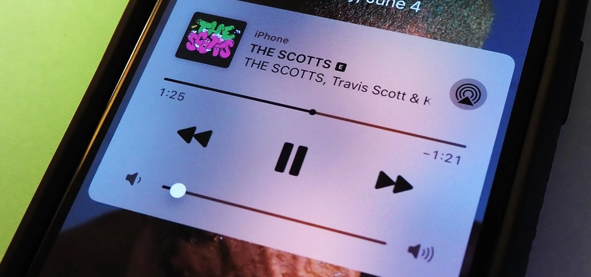 Now playing "THE SCOTTS" by Travis Scott on a smartphone.